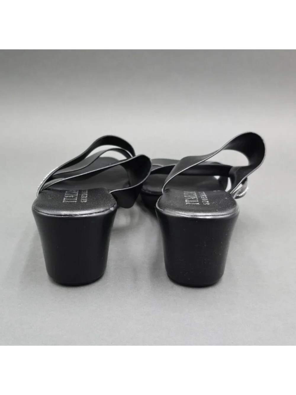 Italian Shoemakers Remus Black Slide Sandals Size 7 M Crystal Trim Wedge Heel - Picture 6 of 8